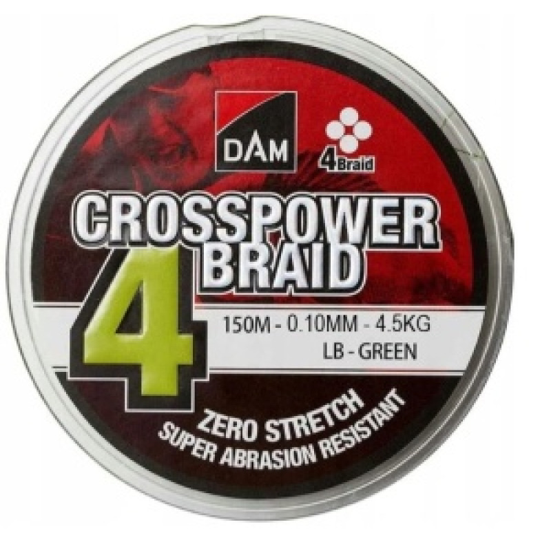 Леска плетеная DAM CROSSPOWER 4-BRAID 0.10MM 4.5KG 150M - GREEN Леска плетеная DAM CROSSPOWER 4-BRAID 0.10MM 4.5KG 150M - GREEN