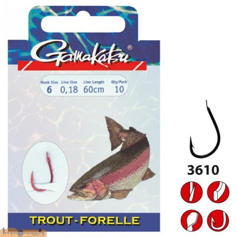 Поводки с крючками Gamakatsu BKD-3610N TROUT №12 Поводки с крючками Gamakatsu BKD-3610N TROUT №12