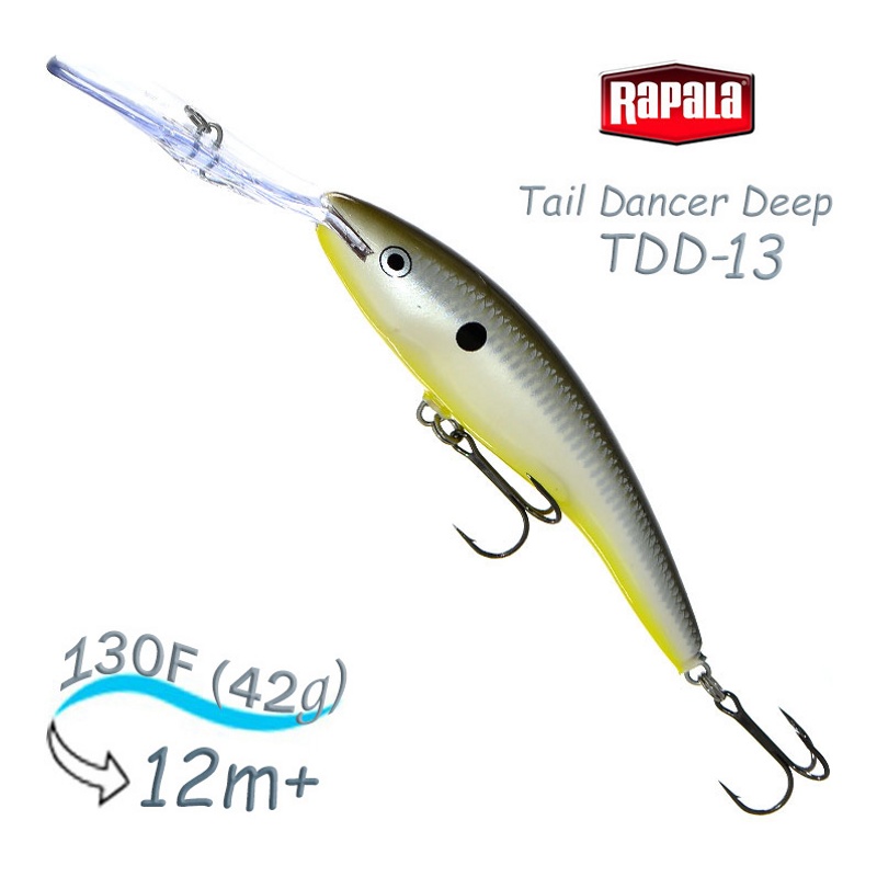 Воблер RAPALA Deep Tail Dancer 13 /GGS /плавающий/ до 12м, 13см, 42гр Воблер RAPALA Deep Tail Dancer 13 /GGS /плавающий/ до 12м, 13см, 42гр